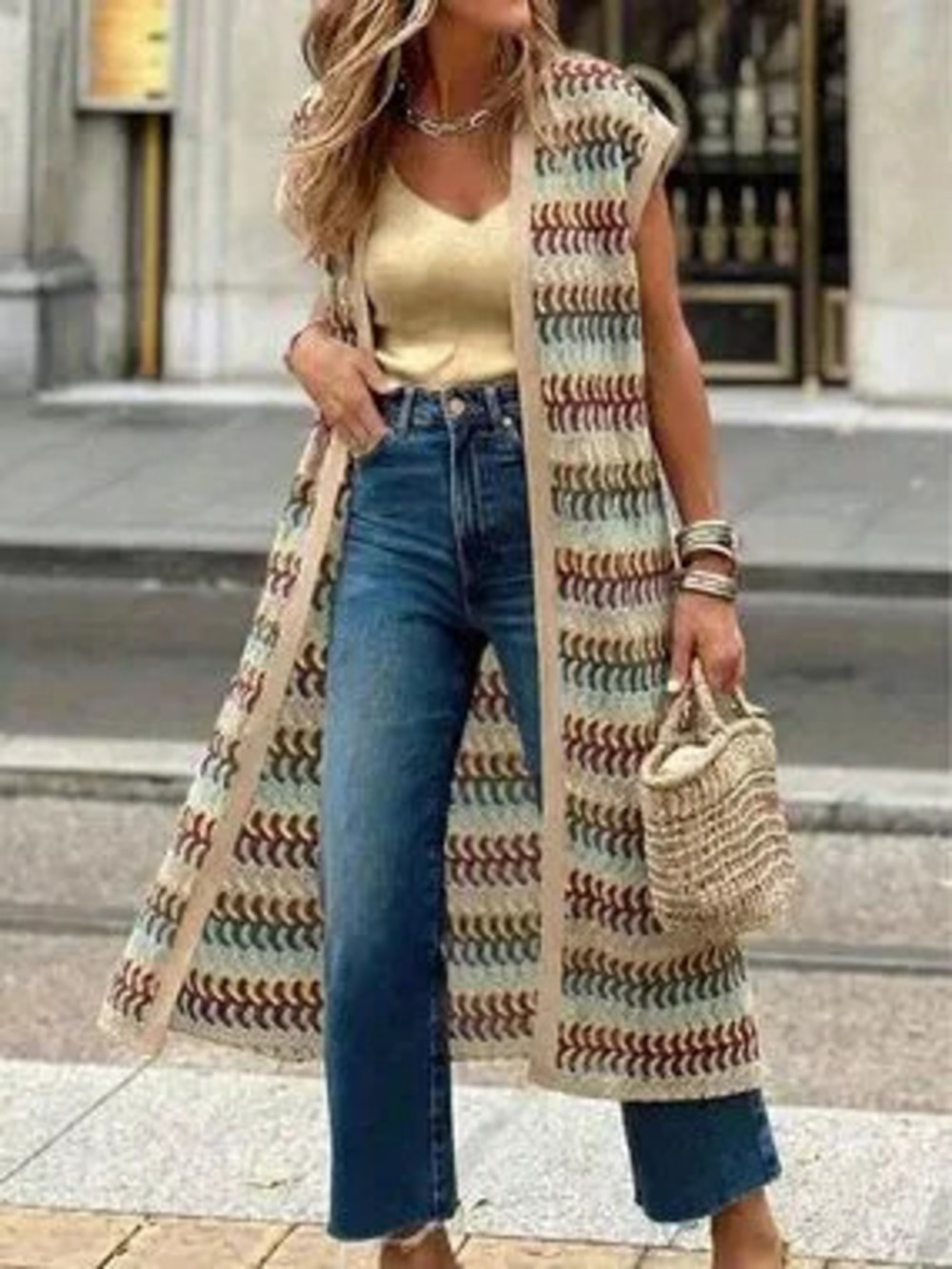 Apricot Casual Women's Plus Size Patchwork Color Long Sleeve Cardigan